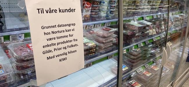 Slik så det ut for kundene i en KIWI-butikk, da produksjonen til Nortura måtte stenge. (Bilde gjengitt med tillatelse fra fotograf).